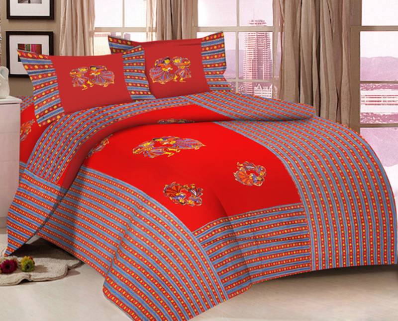 Buy Red Floral Textured Romantic Cotton Double Size Bed Sheet with 2