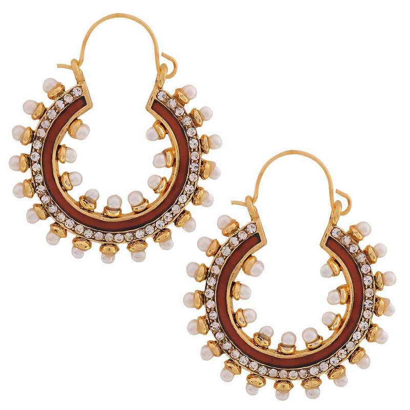 Buy Ethnic Indian Jewelry Simple Pearl Hoop Earrings Bronze Whit Online