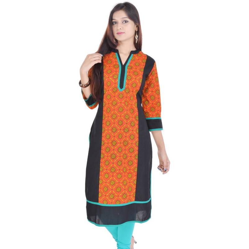 Buy Round Neck Orange Sexy Cotton Kurti Online