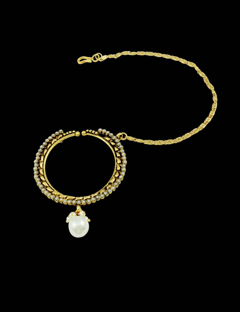 Buy Rajwadi Artificial Nose Ring in Pearl Color with Golden Polish Online
