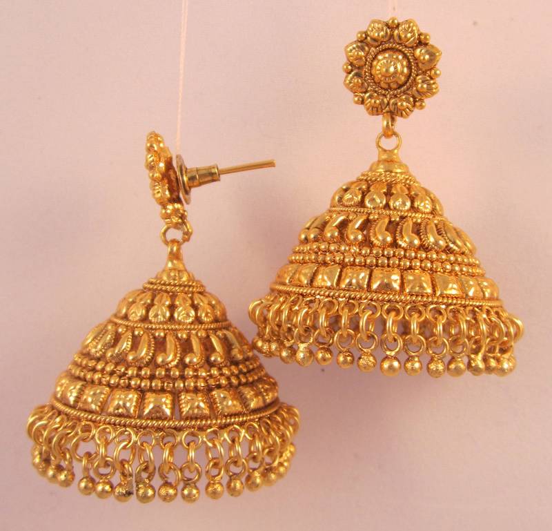 Buy EARRINGS JHUMKA CHANDELIER GOLD PLATED TEMPLE JEWELLERY Online