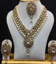 Buy Dazzling kundan set in white stones and pearls necklace-set online 