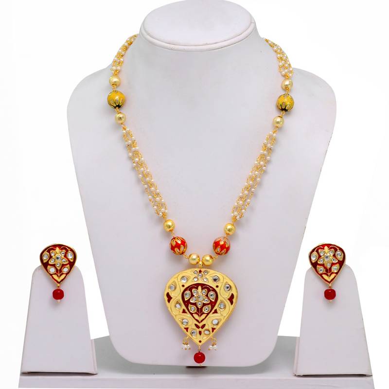 Buy Traditio0l Handmade Maroon & White Mee0kari Work Kundan Artificial Jewelry of Jaipur