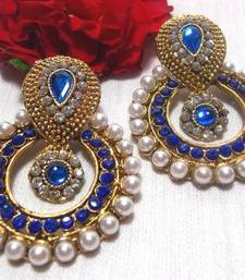 Buy Blue Stone Pearl Polki Earrings danglers-drop online 