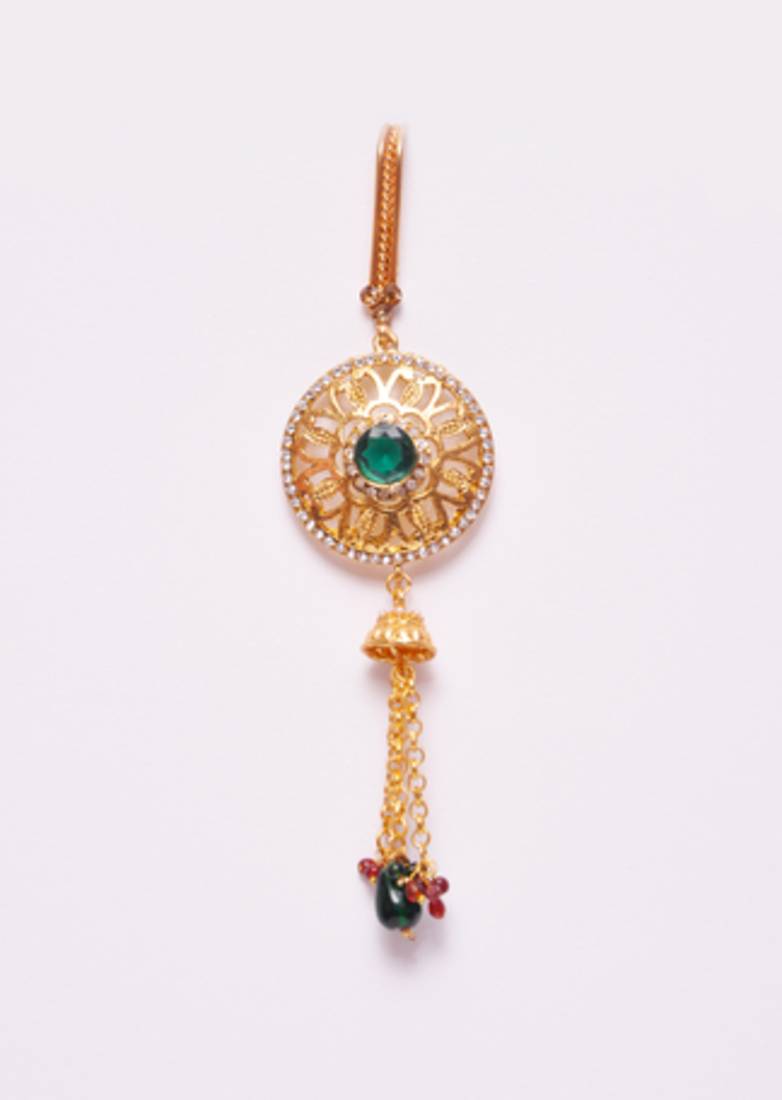 Buy Gold Emerald Green Stone Drop Beads Challa Waist Key Chain Satka Online