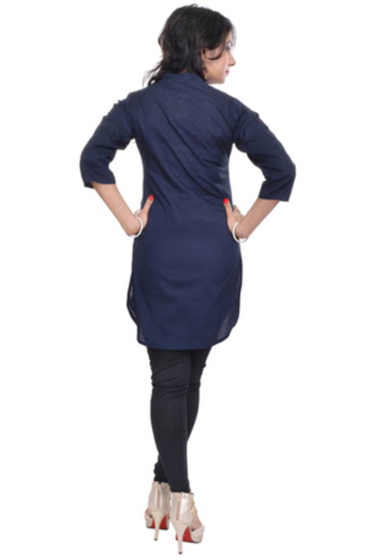 Buy Navy Blue Straight kurta with Stand Collar Online