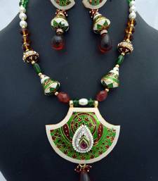 Green Theme Fusion Meena Pendant Set