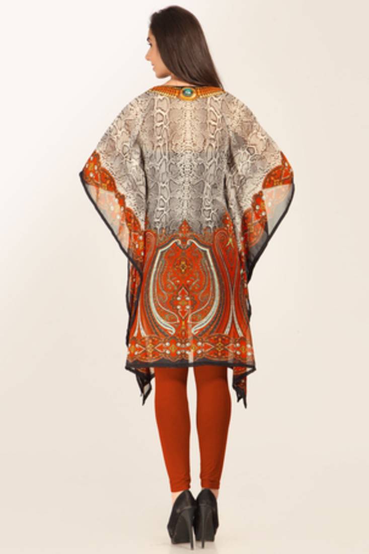 buy beige and orange georgette printed kaftan buy beige and orange georgette printed kaftan