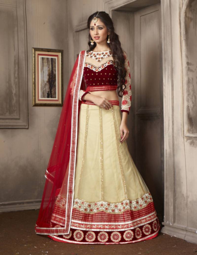 Buy Charming Beige Embroidered Lehenga Choli Online