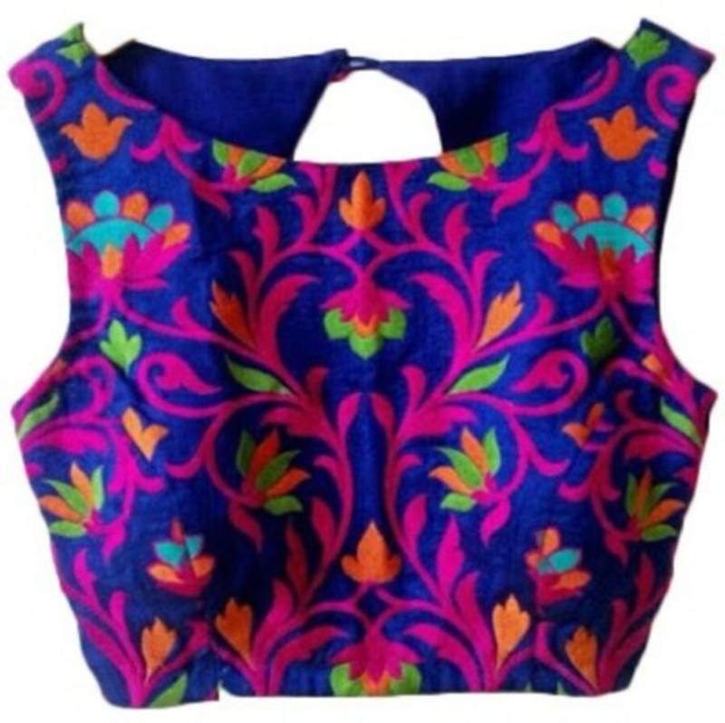 Buy Blue raw silk embroidered unstitched blouse Online