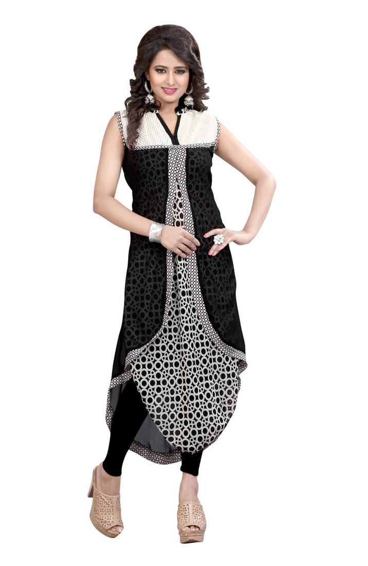 Buy Black Printed Umbrella Style Kurti Online