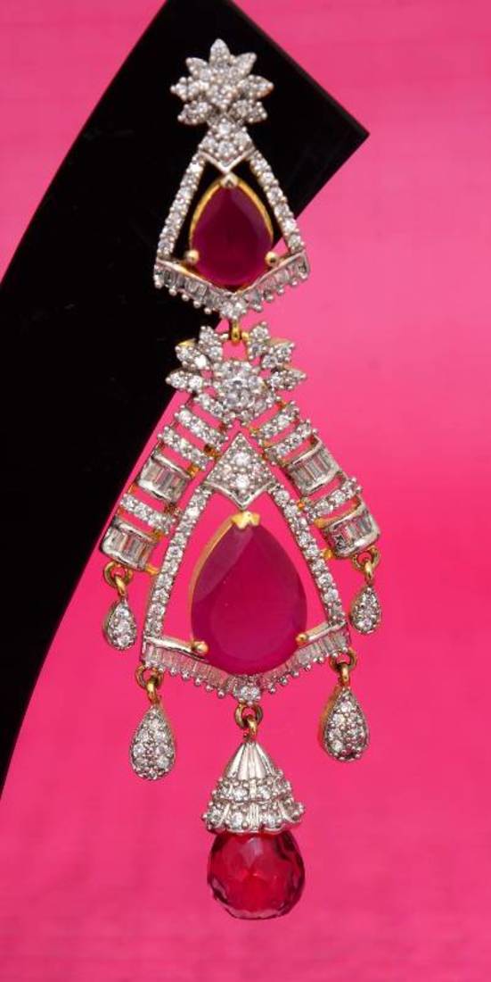 Buy Maroon Stones long American Diamonds Danglers Online