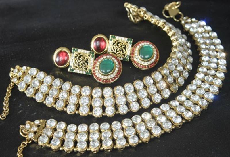 Buy Gold Plated Handcrafted Maroon, Green Earrings & White 